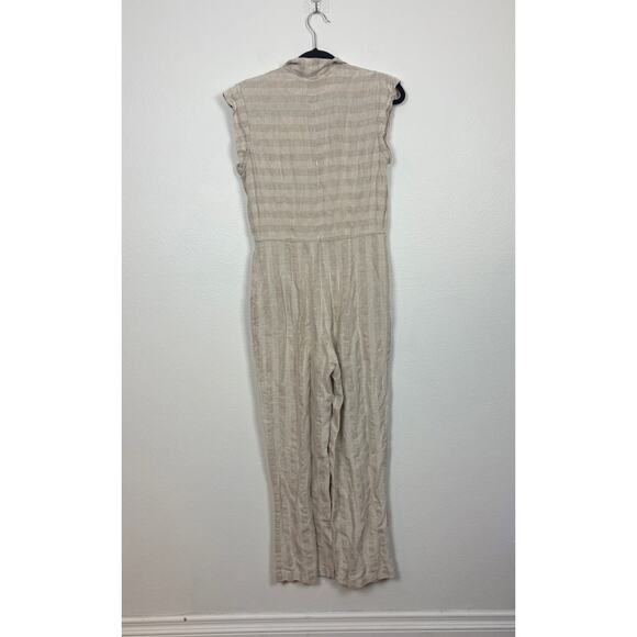Christy Dawn Phoebe Striped Button Front Preppy Casual Cropped Jumpsuit Medium - Picture 3 of 8